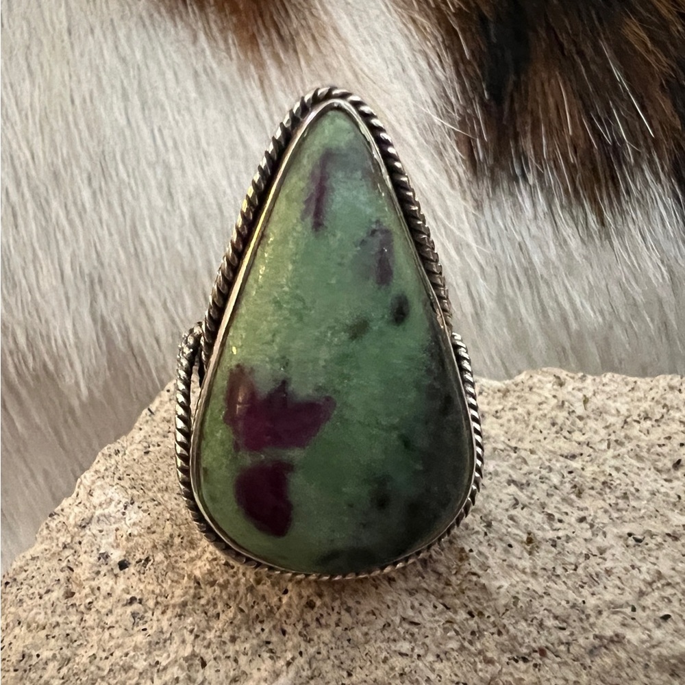 ❤️ Rare Vintage Old Pawn Ruby Zoisite 925 Handcrafted Sz 6.75 Statement Ring 13G